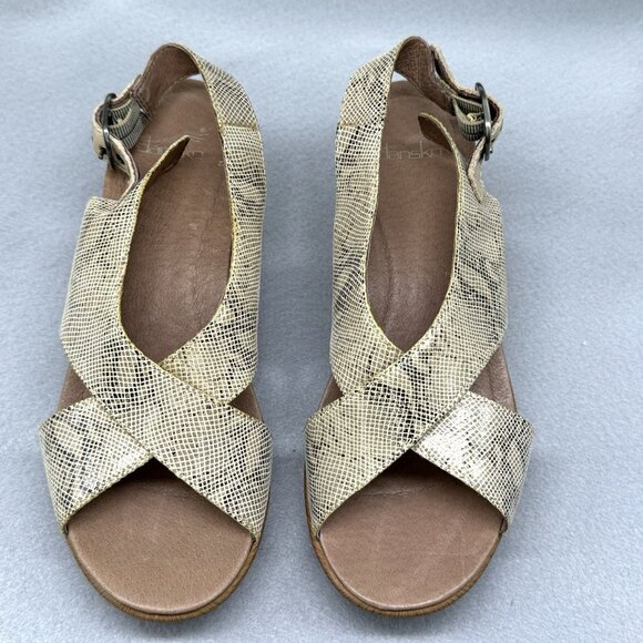 Womens Dansko Sandals Jacinda Taupe Snake Print Platform Wedge Sz US 9 EUR 39 - Picture 1 of 12